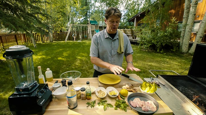 Eric Wilson has all the ingredients for the lettuce wraps laid out on the cooking work surface and ready to go
