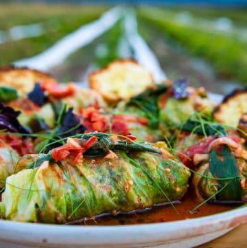 Chorizo Stuffed Cabbage with Carrot and Tomato Sauce