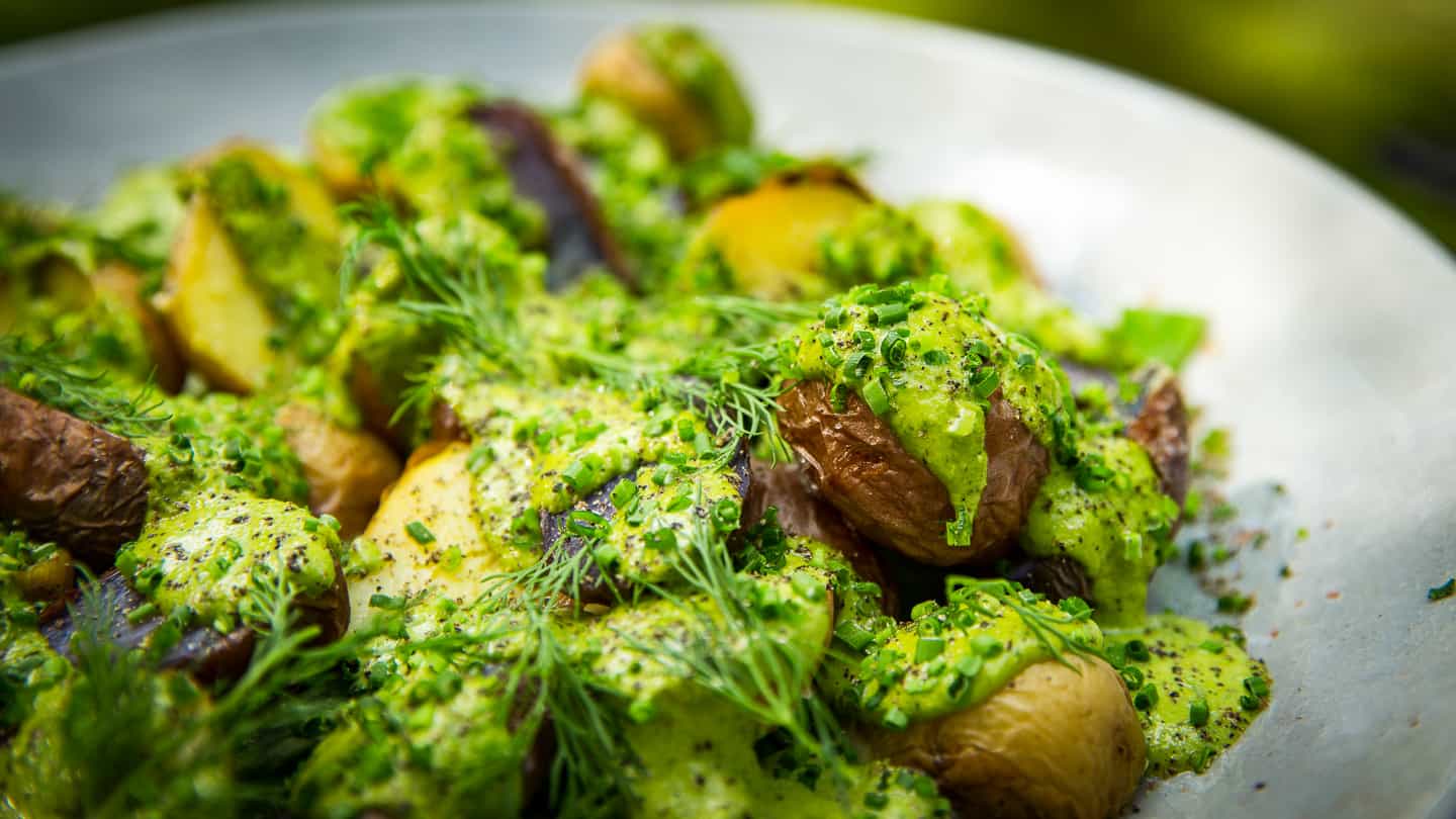 Salt Roasted Potatoes with Garden Fresh Green Goddess Dressing