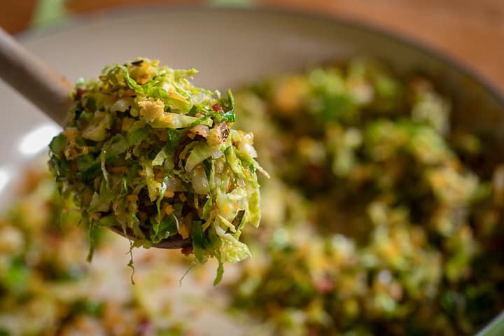 Spoonful of Wood Fired Shaved Brussels Sprouts